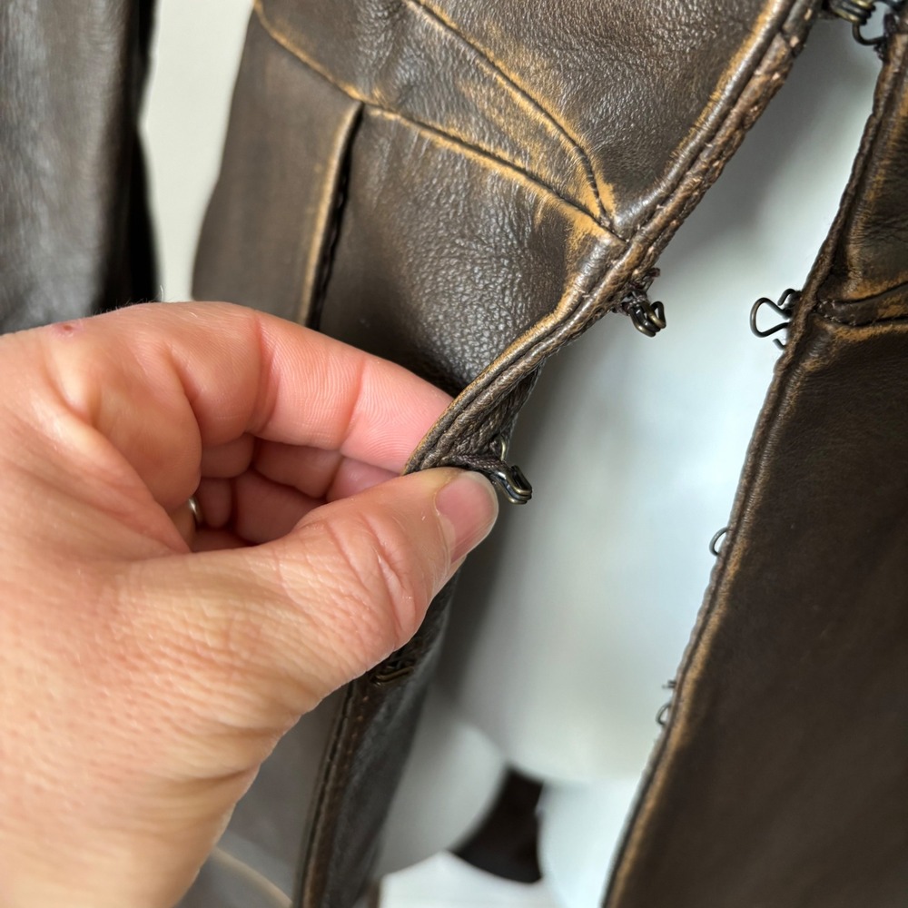 Vintage Newport News Distressed Brown 100% Leather Military Steampunk Jacket - Picture 9 of 9